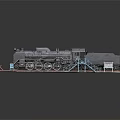 Black Steam Train Model With Blue Staircase And Platform On Display Base