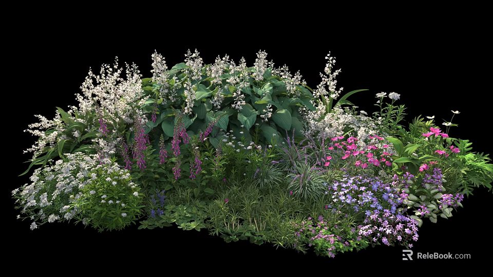 Mixed Shrubs With Colorful Flowers And Green Foliage In Garden Landscape 3d model 
