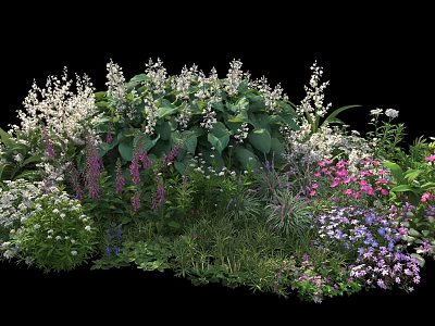 Mixed Shrubs With Colorful Flowers And Green Foliage In Garden Landscape 3d model