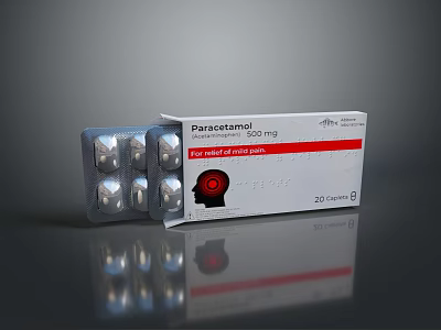 Paracetamol 500mg Tablets Package For Mild Pain Relief With 20 Tablets 3d model