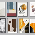 Modern Abstract Wall Art Collection With Geometric Patterns And Botanical Elements 3d model