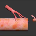 Innovative Medical Device Showing Vascular Structure With Internal Red Spheres And External Hand Like Appendages