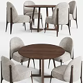 Modern Round Wooden Dining Table With Upholstered Gray Chairs Set 3d model