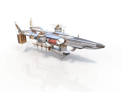 Steampunk Airship Airship Propeller Airship Sci-fi Spaceship Pod Cargo Box Hull Wing Tail Decorative Pattern Drone 3d model