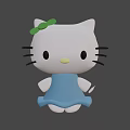 Pink Hello Kitty Toy Figure With Green Bow And Blue Dress Design