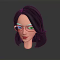 3D Model of a Woman with Black Curly Hair White Glasses Green Eyes Red Lips