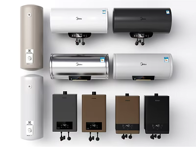 Multiple Household Water Heaters In Various Colors And Modern Designs 3d model