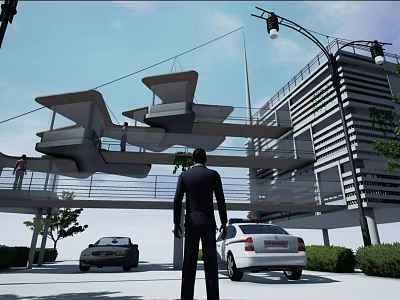Modern Commercial Street With Modern Architecture Cars Street Lights And Greenery 3d model