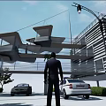 Modern Commercial Street With Modern Architecture Cars Street Lights And Greenery