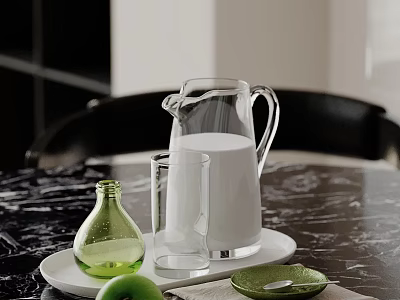 Modern Decorative Ornament Combination With Glass Jug Cup Green Bottle And Tray On Marble Table 3d model