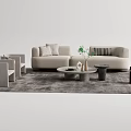 Light Colored Sofa Coffee Table Combination With Accent Chairs Textured Rug And Decorative Plants