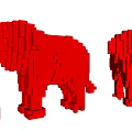 Decorative Ornament Set of Two Red Pixel Style Elephants for Home Decor