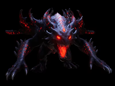 Ferocious Dark Game Movie Character With Red Glowing Eyes And Spiked Fiery Claws 3d model