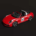 Red Porsche Convertible Car With Sleek Exterior And Number 50 Badge Design
