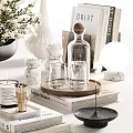 Modern Tabletop Decorative Ornament Set With Marble Glass Candle Cherry Books And Flowers
