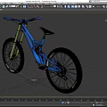 Blue and Yellow Downhill Mountain Bike With Large Tires Blue Frame Yellow Fork
