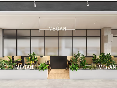 Modern Vegan Restaurant Interior With Plants And Seating 3d model