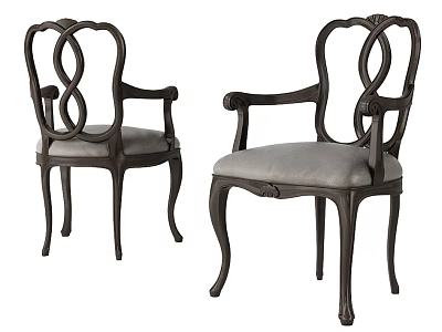 Classical Style Armchair With Carved Design Dark Wooden Frame And Light Colored Cushion 3d model