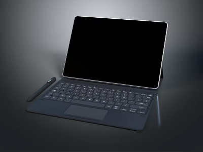 Modern 2 in 1 Tablet Laptop with Black Screen Detachable Keyboard and Stylus Pen 3d model