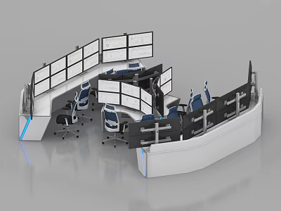 Advanced Monitoring Control Room Featuring Multiple Screens Consoles And Ergonomic Chairs 3d model