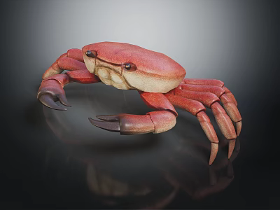 Red Crab With Detailed Legs And Realistic Appearance On Dark Reflective Surface 3d model