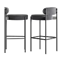 Modern Velvet Bar Stools With Round Backrest And Black Metal Legs