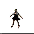 Female Warrior Character With White Fluffy Hair Black Leather Dress Yellow Bracelets And Muscular Legs