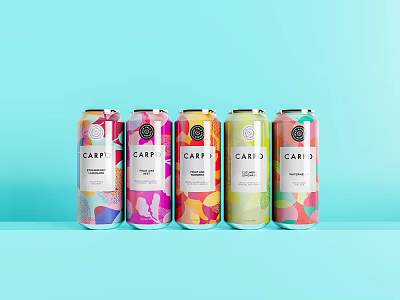 Colorful Canned Drinks Display On Light Blue Background 3d model