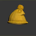 Yellow Knit Beanie With Pom Pom Top And Ribbed Texture On Dark Background