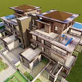 New Chinese Style Townhouse with Multi Story Design Balconies Large Windows and Courtyard Lawn