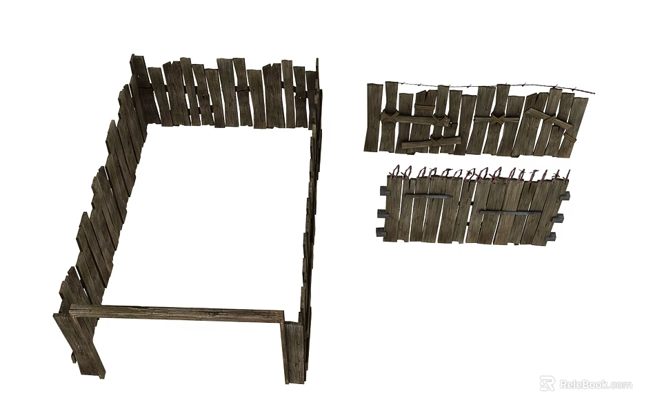 Rustic Wooden Fence Panels And Framework Sections For Outdoor Use 3d model 