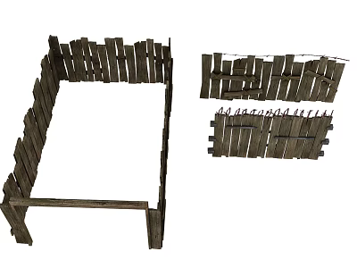 Rustic Wooden Fence Panels And Framework Sections For Outdoor Use 3d model