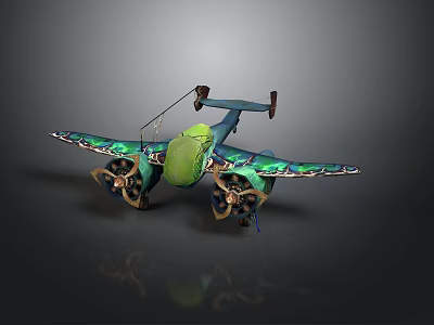 Green And Blue Spacecraft With Wing Structure And Multiple Engines For Cosmic Exploration 3d model