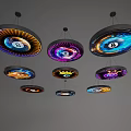 Colorful Modern Circular Chandeliers With Illuminated Patterns Hanging Design 3d model