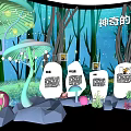 Enchanting Fungi Exhibition With Mushroom Sculptures Display Boards Hanging Screens And Lighting