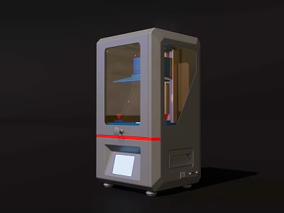 Modern Industrial 3D Printer With Transparent Enclosure Gray Body Red Accent And Control Panel 3d model