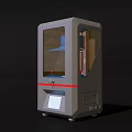 Modern Industrial 3D Printer With Transparent Enclosure Gray Body Red Accent And Control Panel