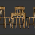 Rustic Wooden Dining Table Set with Four Vintage Chairs and Natural Texture