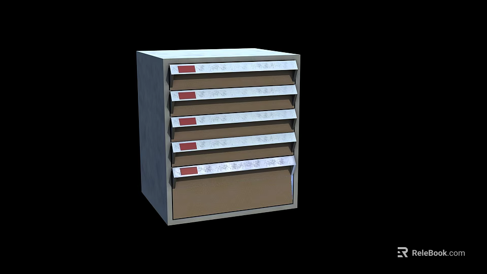 Public Facility Storage Cabinet With Multiple Drawers And Labeled Compartments 3d model