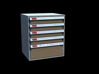 Public Facility Storage Cabinet With Multiple Drawers And Labeled Compartments 3d model