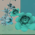 Pastel Colored Floral Display With Light Blue Pink Yellow Flowers Green Leaves And Geometric Background