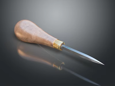 Professional Hardware Tool With Wooden Handle Golden Ferrule And Sharp Metal Blade 3d model