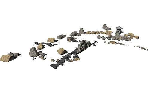 Modern stone rockery landscape garden 3d model