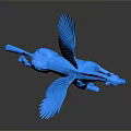 Blue Polygonal Winged Horse 3D Character Model with Shiny Surface and Dark Background