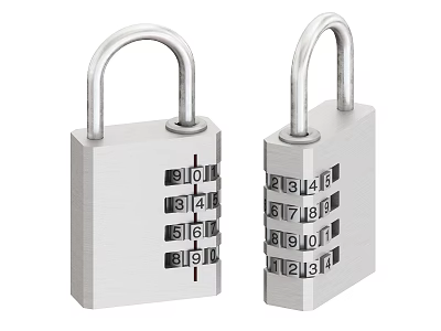 Two Silver Combination Locks Featuring Number Dials And Metal Construction 3d model