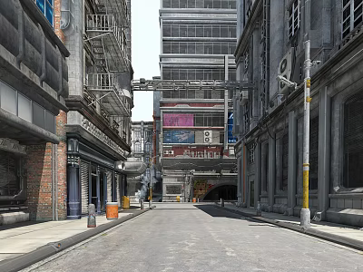 Historic Commercial Street Featuring Old Buildings Storefronts And Paved Road 3d model