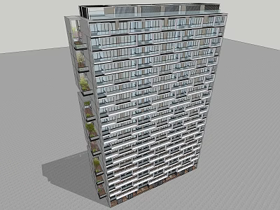 Modern High Rise Residential Building With Large Windows Balconies And Greenery 3d model