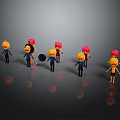Colorful Cartoon Figures With Yellow Pink Hairstyles Holding Items In Various Poses
