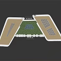 Modern Architectural Model With Green Roof Solar Panels Multiple Floors And Curved Structure