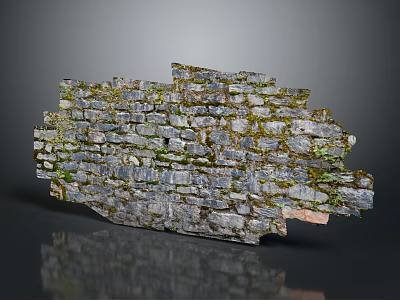 Natural Stacked Stone Wall With Green Moss And Rustic Textured Surface 3d model